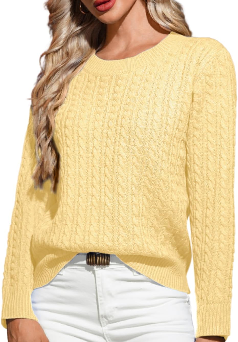Women's Dressy Fitted Cable Knit Sweater Lightweight Soft Classic Casual Pullover Trendy Fall Outfits