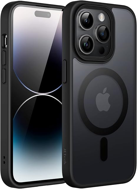 JETech Magnetyczna Etui dla iPhone 14 Pro 6,1 Cala Kompatybilny z MagSafe, Półprzezroczysta Matowe Tylna Szczupły Odporny na Wstrząsy Case (Czarny)