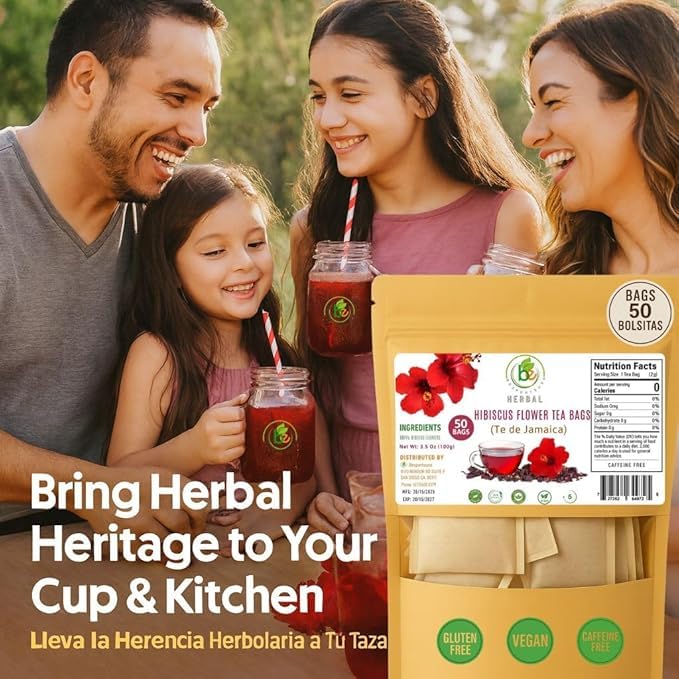 Miniatura 9 de BexpertsUSA - Combo de té Jamaica (hibisco)  50 bolsas de té (0.18 oz cada una) + 4 onzas de flores secas de hibisco sueltas  100% natural  vegano