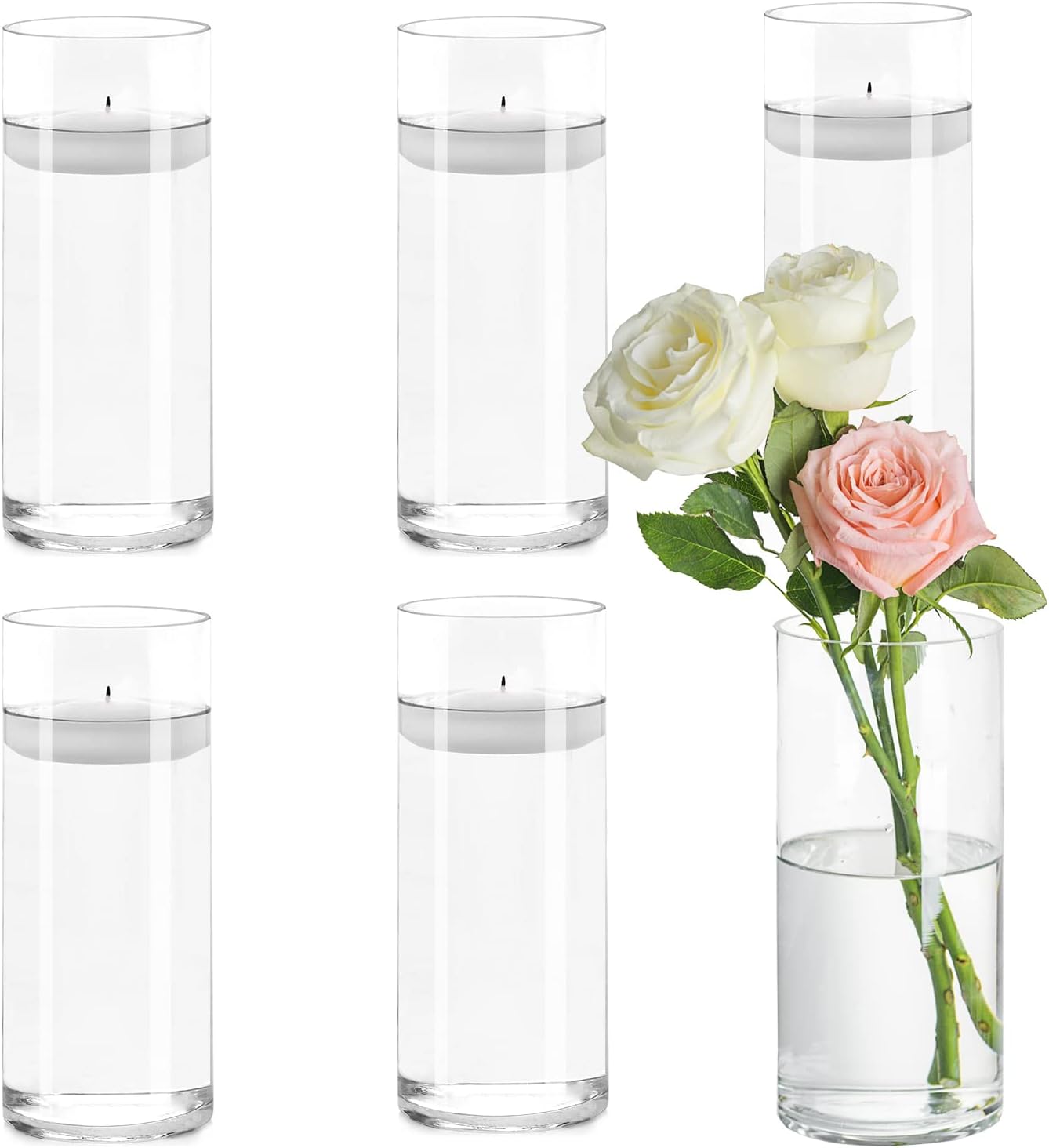6 Pack Glass Cylinder Vases, 10 Inches Tall Clear Vases for