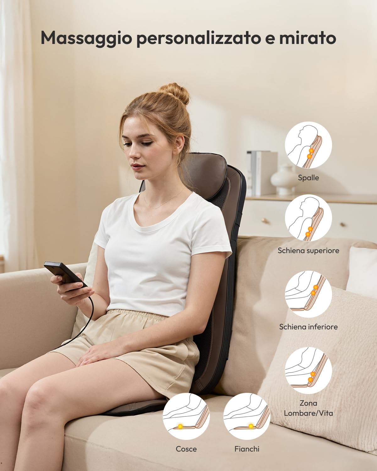 Massaggiatore Schiena, Sedia Massaggiante con Calore, Cuscino Massaggiante a Vibrazione, Poltrona Massaggiante con 3 Livelli Intensità, Massaggio Schiena per Corpo a Casa, Massage Chair