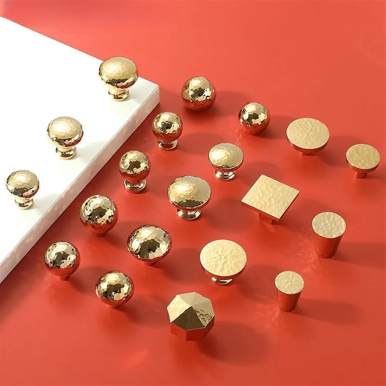 Solid Brass Hammer Pattern Handles Drawer Cabinet Knobs Kitchen Door Handle Cupboard Wardrobe Pull Handles Furniture Fittings 1Pcs (Color : Brass L)