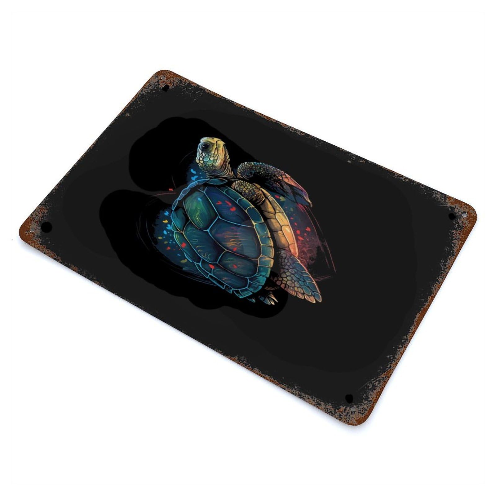 Turtle Tortoise Heart Rust Effect Tin Sign 11.8"x7.9", Ideal for Farmhouse, Kitchen And Entryway Decor