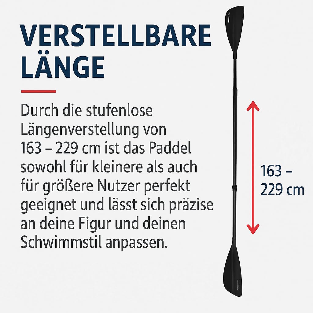 TRIZAND 2 in 1 SUP & Kayak Paddle – Regolabile 163 – 229 cm – 4 pezzi – Leggero e robusto – Alluminio + Nylon – per paddleboard & kayak – Nero