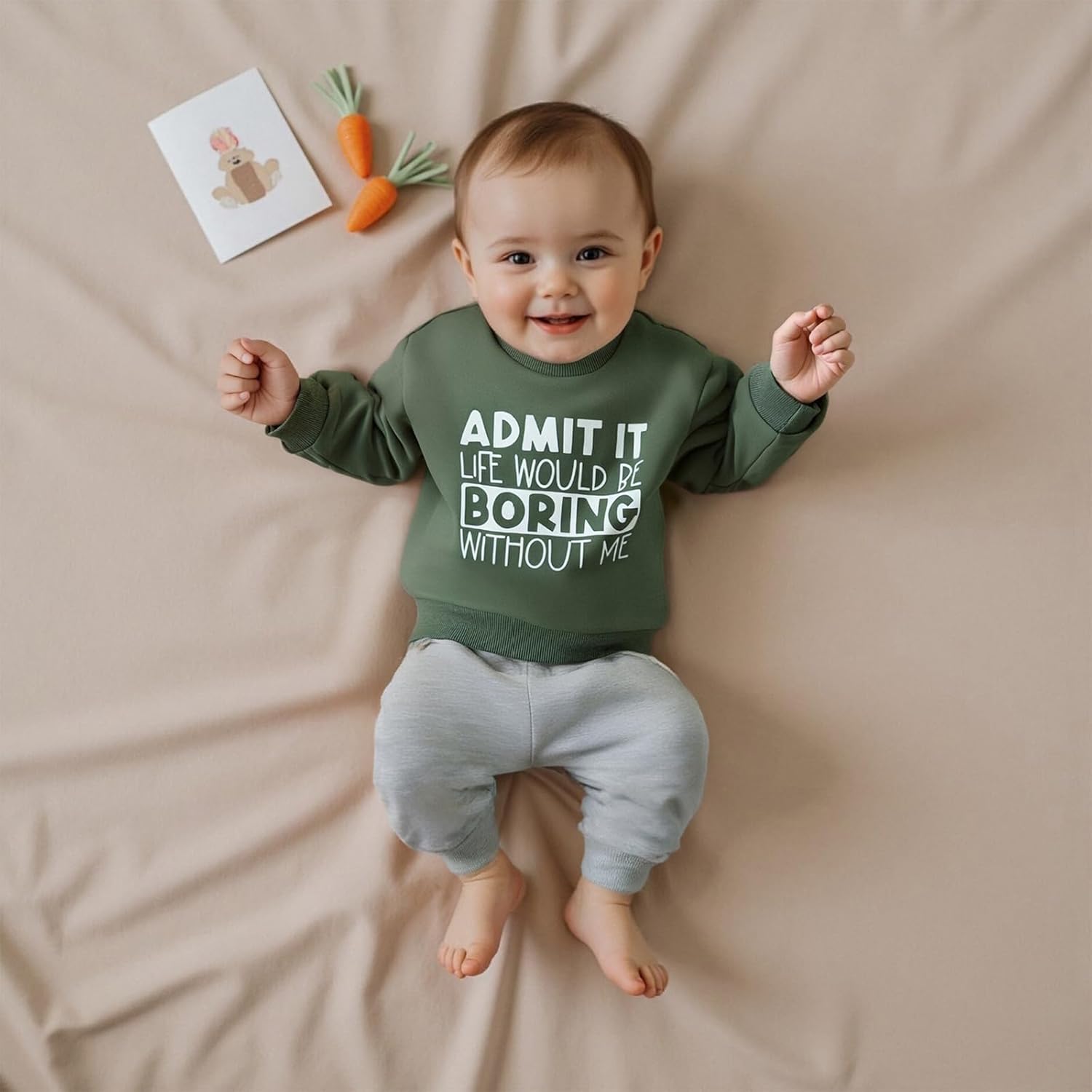 wdehow Toddler Baby Boy 2Pcs Outfits Letters Print Pullover Tops + Drawstring Pants Set Fall Winter Clothes - Image 3