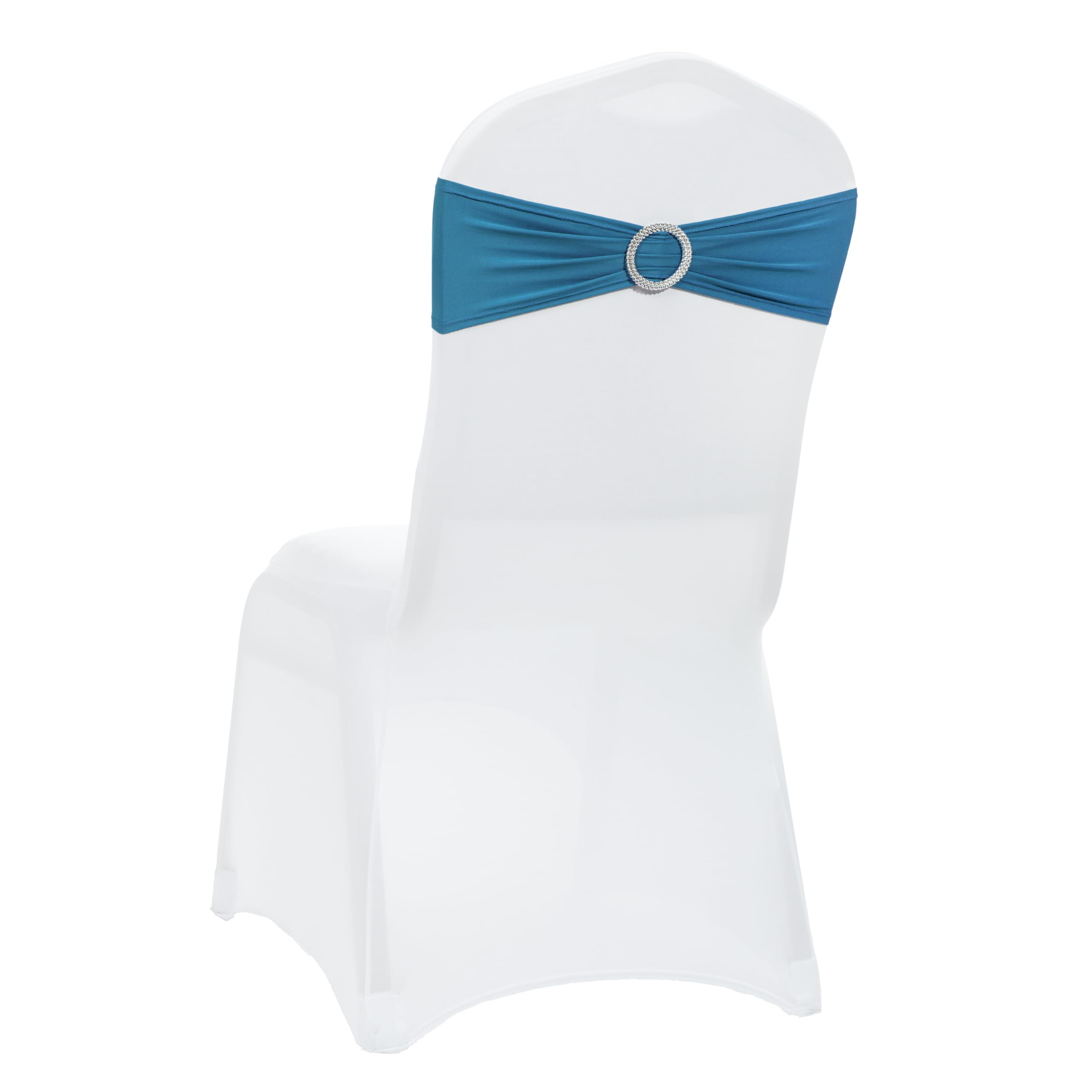 VDS - Dark Teal | Spandex Chair Sashes Bows | 300 PCS | Stretch Elastic Banquet Universal Folding Chair Band Tie with Silver Buckle Slider for Wedding Party Conference Celebration Event Decoration