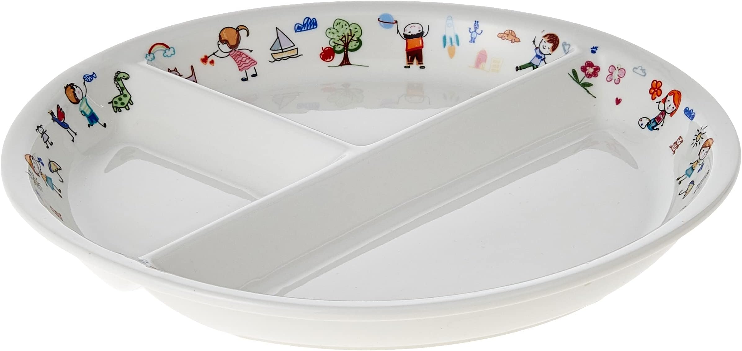 Porcelain Kids 3 Compartments Divider Plate, 9-Inch Size, Ivory
