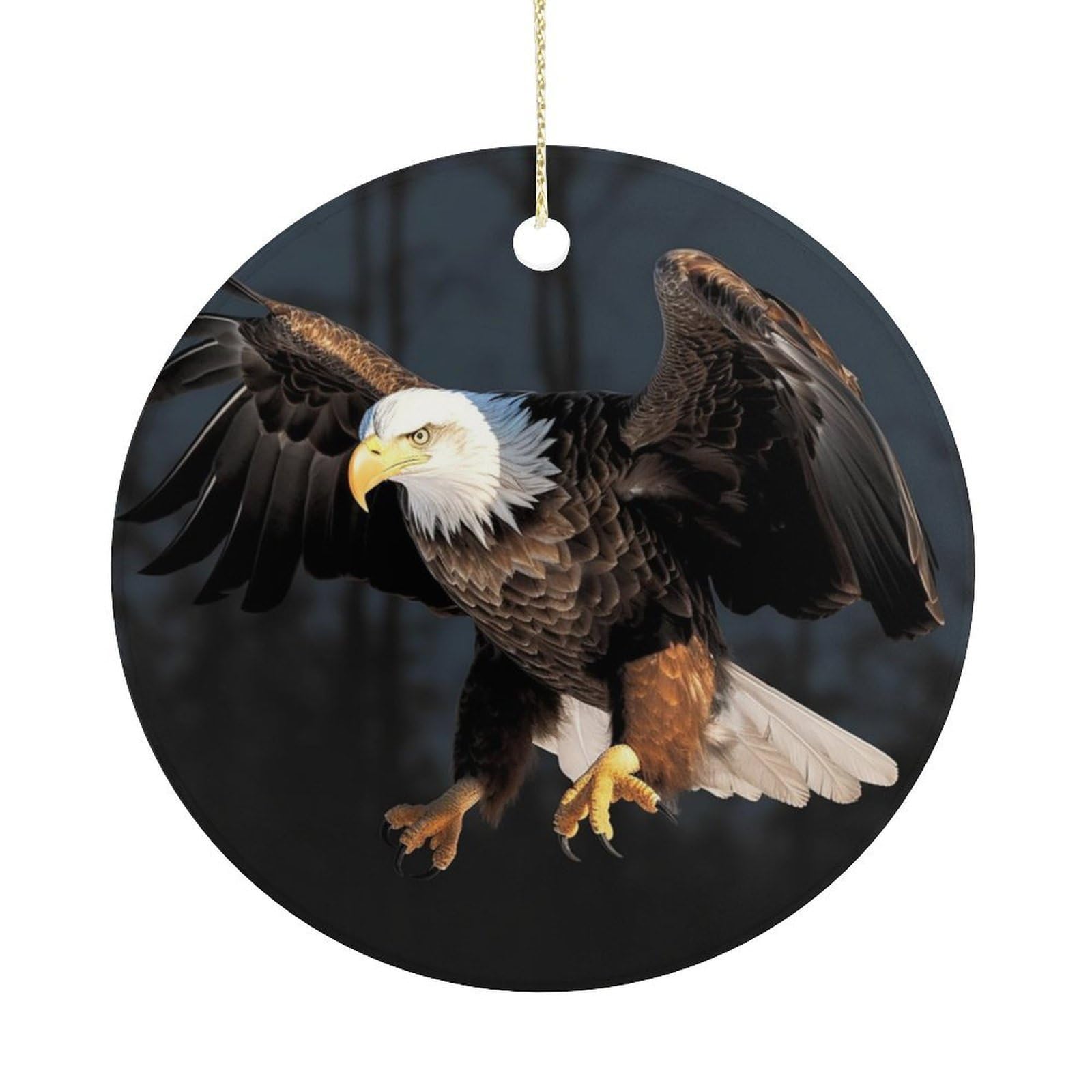 Personalized Christmas Ornaments 2025 Ceramic Hanging Bald Eagle Ornaments with Gold String Double-Sided Vintage Holiday Decorations for Tree Mantel Tabletop Xmas Party Favors
