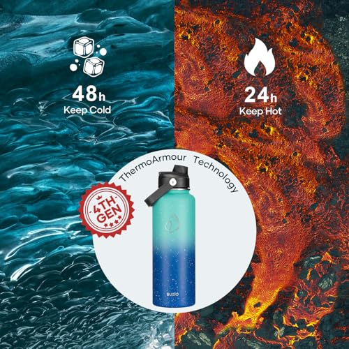 Image of BUZIO Triple Wall Vacuum Water Bottle with Dust-Proof Straw & Spout Lids