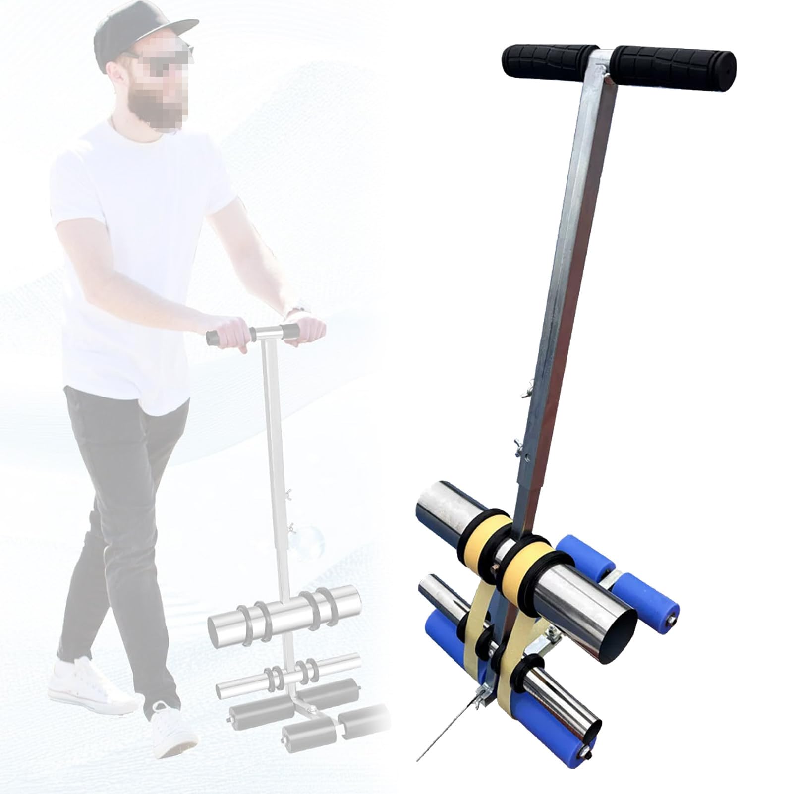 Pnpaea Floor Tape Applicator,Court Line Tape Machine,Wheel Transfer Line Marking Machine,Sports Pitches,Court Marking,for Iines and Circles, Height Adjustable BlueWheel-