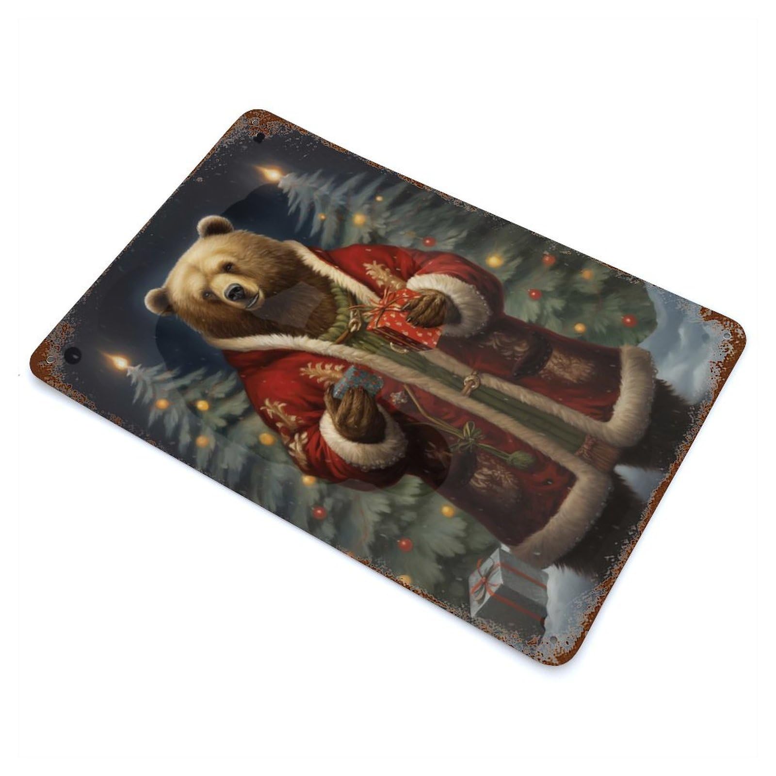 Bear Gift Xmas 11.8"x7.9" Vintage Rust Metal Sign, Shabby Chic Decor for Garage, Bar And Workshop Decor