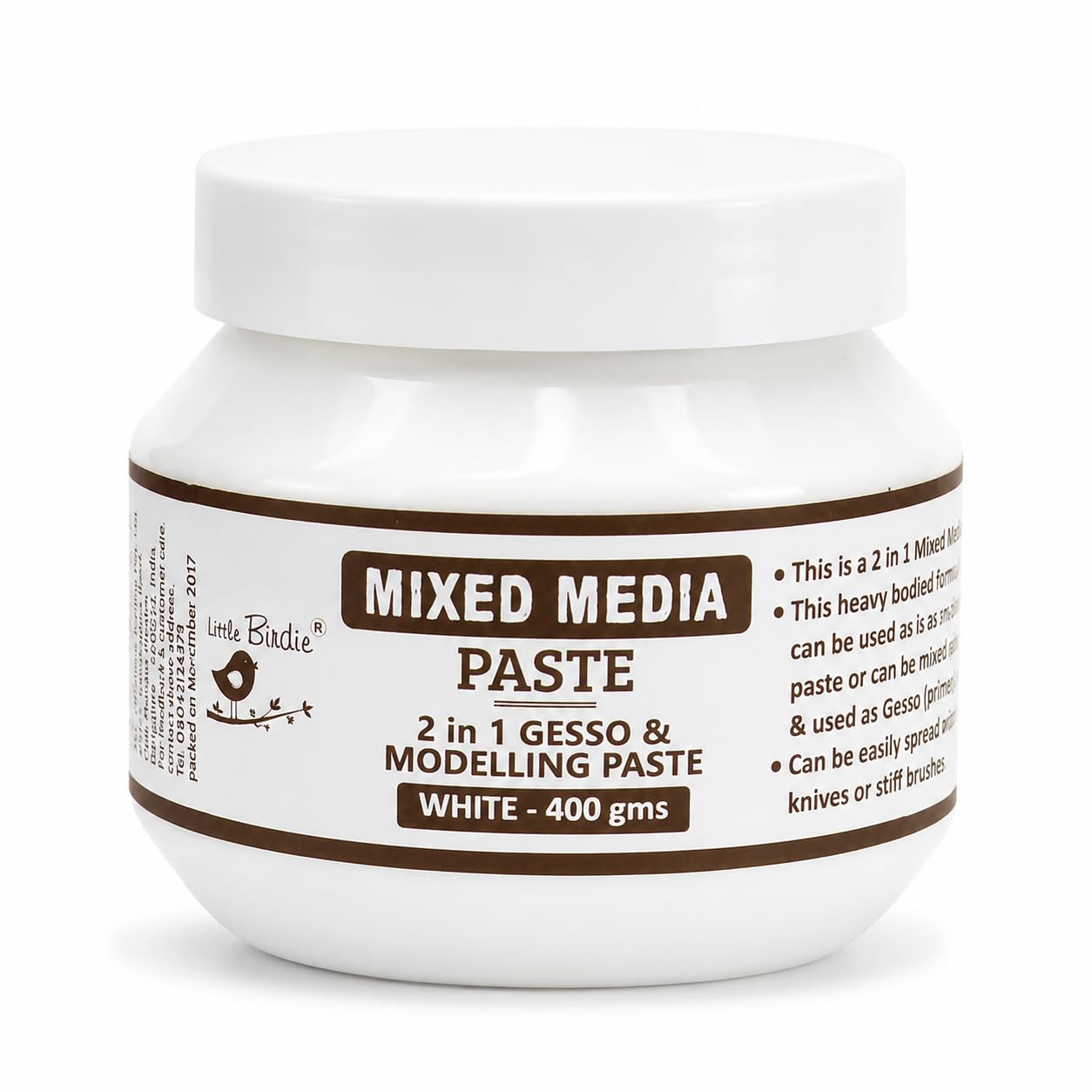 Little Birdie-Mixed Media Paste 2 in 1 -White 400gm | Versatile Gesso & Modelling Paste for Multi-Surface Priming, Creating Textures | Non toxic and Easy Application-image-39
