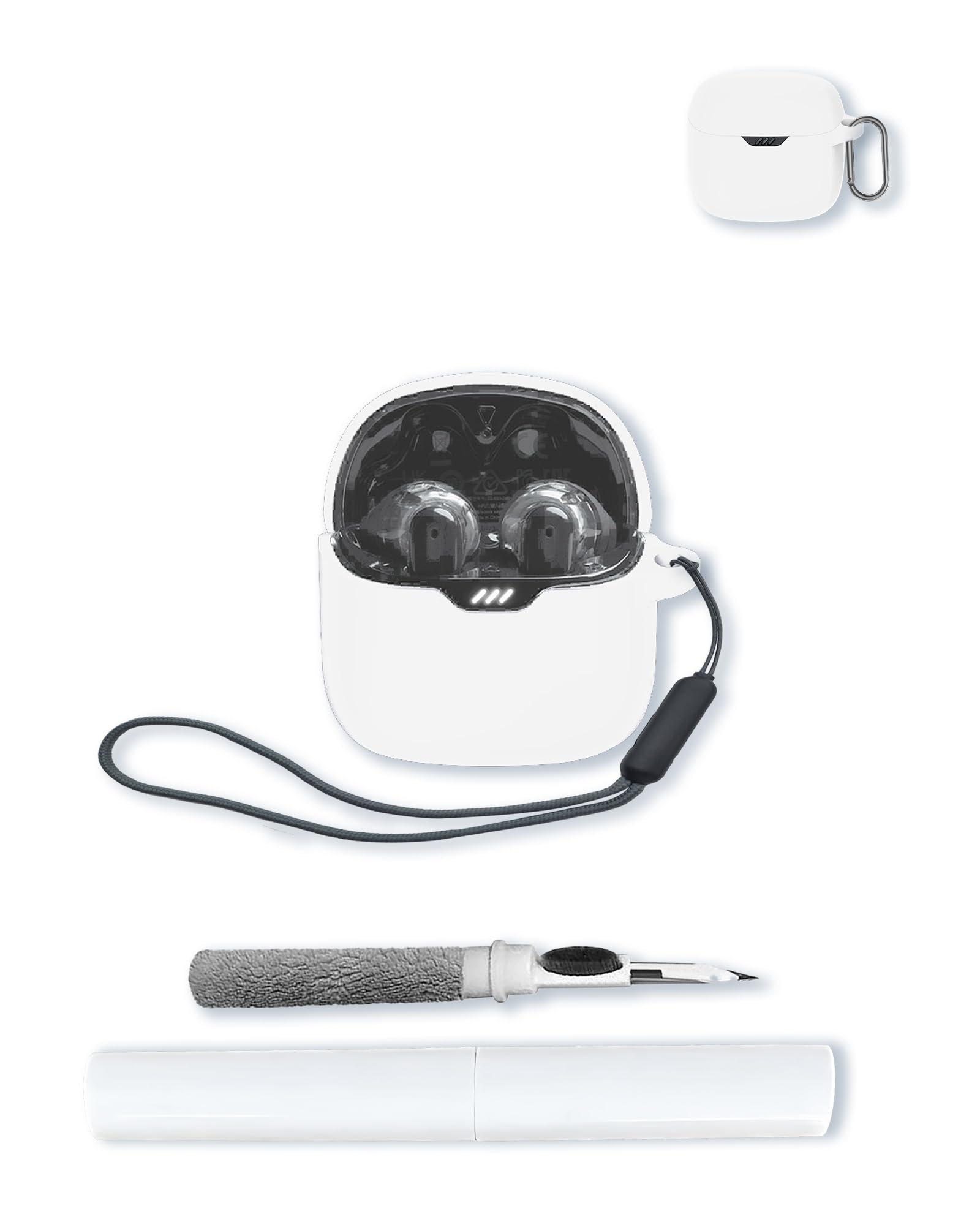 BOVUGAC - Custodia per auricolari JBL Tune Flex, con cancellazione del rumore senza fili, morbida e protettiva, in silicone, con portachiavi, kit di pulizia e cordino, per auricolari JBL Tune Flex