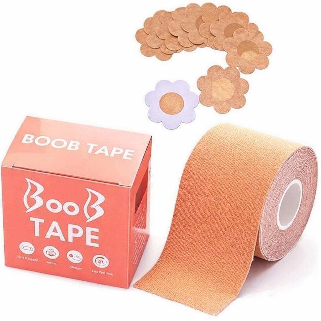 आnvi Apparels Invisible Boob Tape for Women | Breast Lift Tape with 5 Pairs Nipple Covers | Pack of 1 | Waterproof | Strong Hold | Skin Safe Beige-image-7