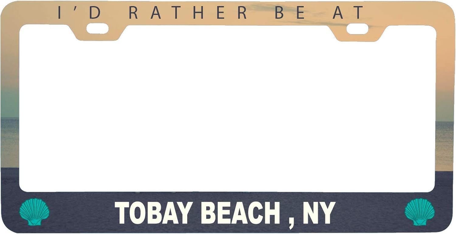 R and R Imports Tobay Beach New York Sea Shell Design Souvenir Metal License Plate Frame