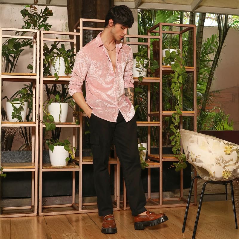 Image of CAHOOT Men's Olive Shirt Casual Wear | Shawl Collar | Long Sleeve | Button Closure | Shirt Crafted with Comfort Fit for Everyday Wear