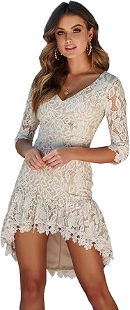 Womens Sexy V Neck Hollow Out Backless Splicing Lace Long Sleeves Dress Bar Nightclub Stage Clothing
