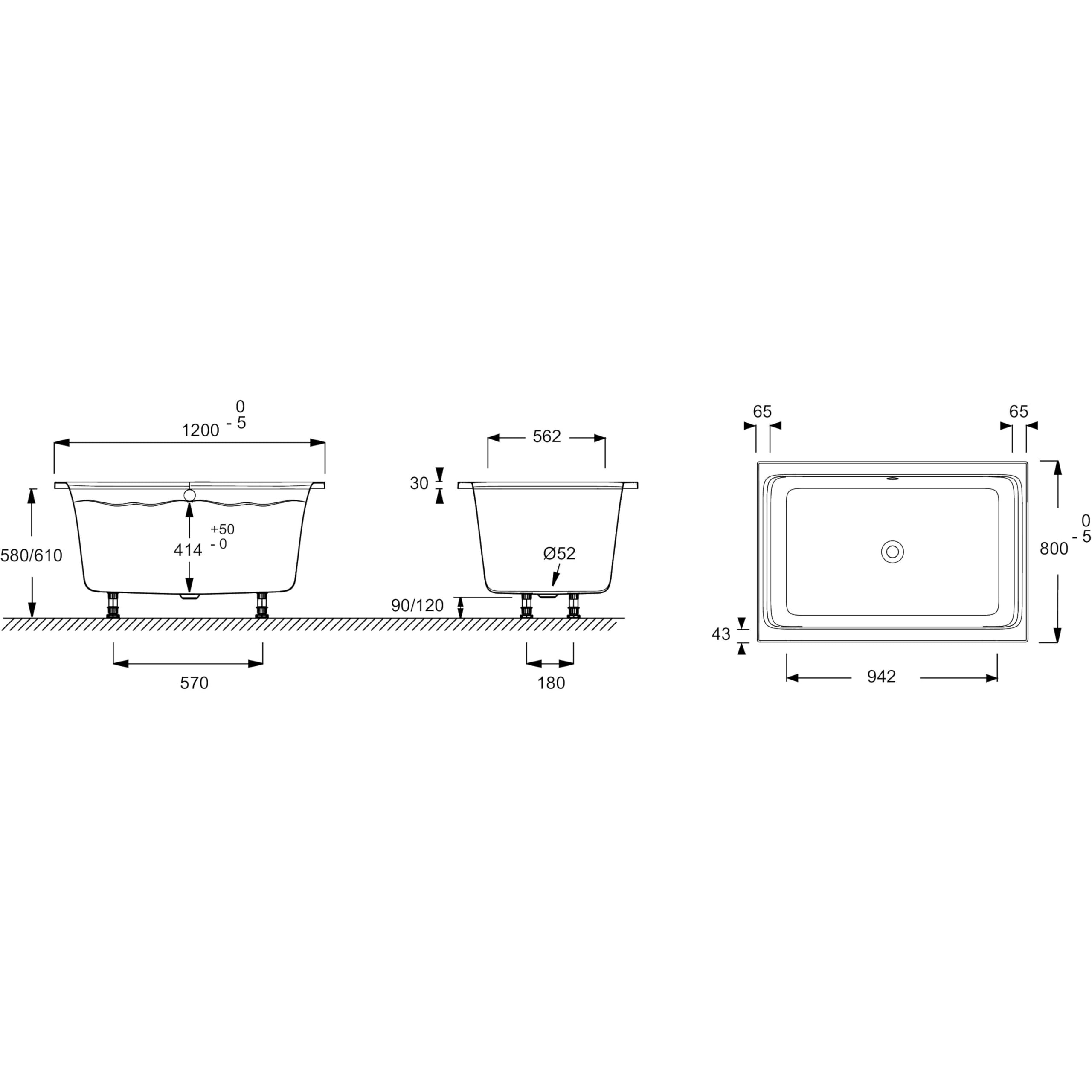 Jacob Delafon - Baignoire Bain-Douche CAPSULE, Vidage et Pieds - 120 x 80 cm - Gain de Place - Matériaux recyclés - Réparable - Surface Antibactérienne - Fabrication Française - Blanc - E6D223-00
