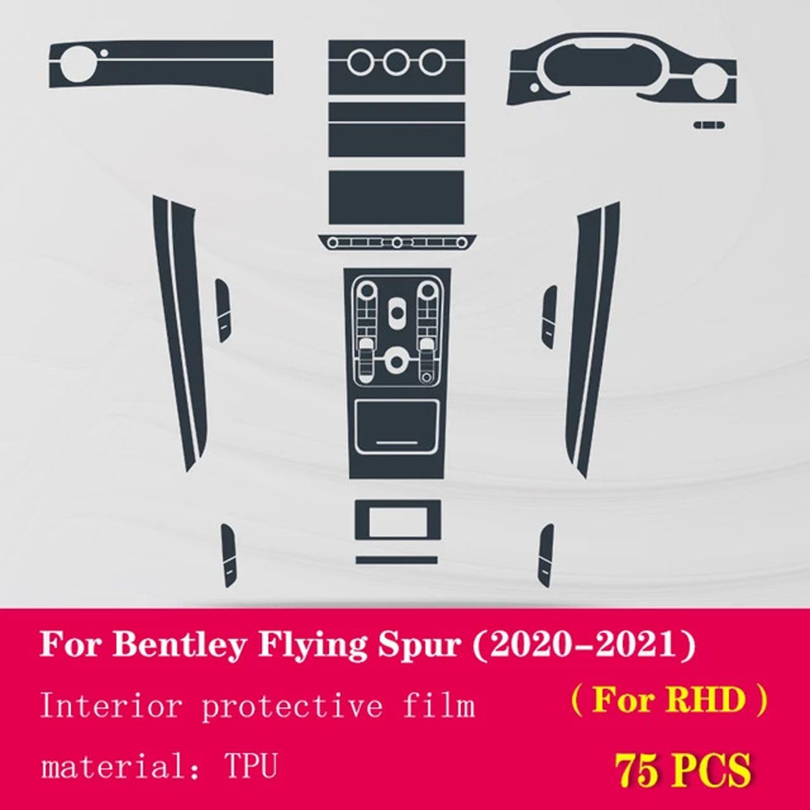 Wnętrze samochodu Folia ochronna na deskę fortepianową TPU przezroczysta samoprzylepna folia malarska, do Bentley Flying Spur 2020-2023