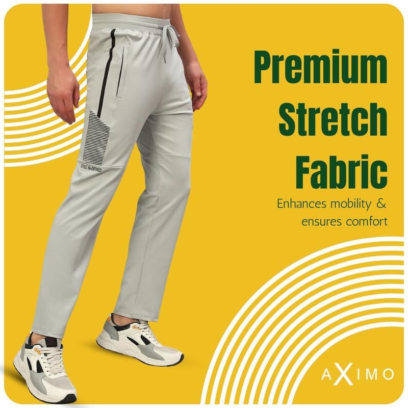 Image of Sports Track Pants for Men Athletic Fit Gym Joggers with Side Stripes Stretchable Breathable Fabric Elastic Waistband with Drawstring Running Workout Training Casual Wear Mens Track Pant Light Grey