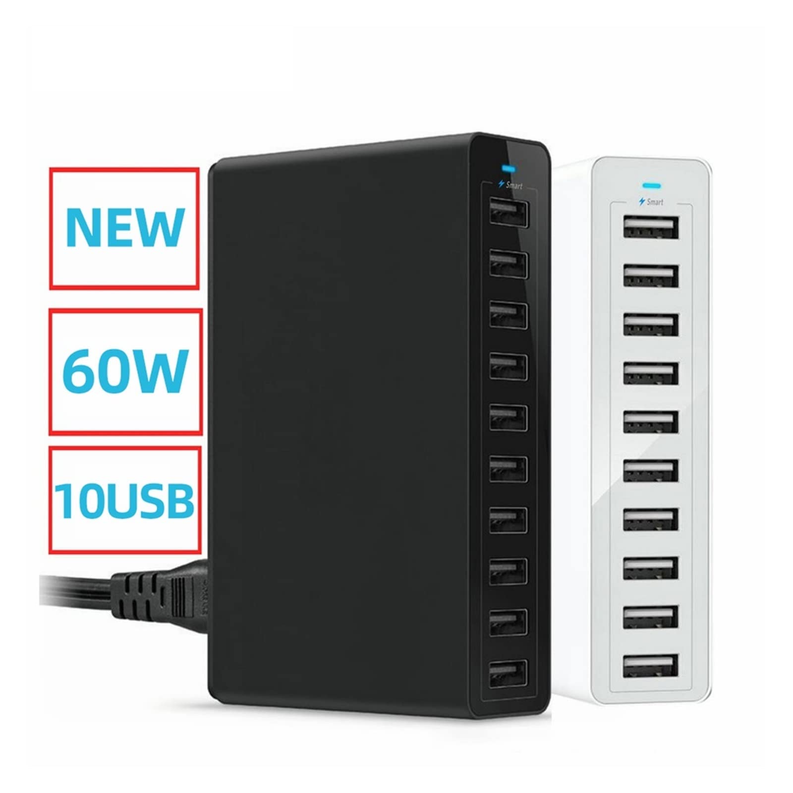 Stacja ładowania, 60W Szybka 10-portowa ładowarka USB Stacja ładująca Stacja dokująca Multi USB Charger Desktop z kablem(Wit)