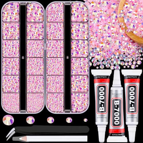 Image of Resin Jelly Rhinestones for Crafting with B7000 Jewelry Glue, 2 Boxes Light Pink AB Flatback Crystals with 3Pcs 10ml Glue, Bedazzling Non Hotfix Gems for DIY Tumblers Clothing Shoes Manicure