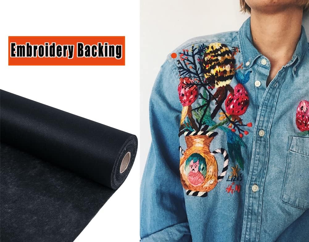 Cut Away Stabilizer Embroidery 18" X150' 2 Rolls 3 oz Black Backing Paper for DIY Embroidery and Machine Embroidery
