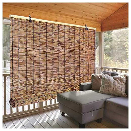 Patio Shades Roll Up Outdoor, Bamboo Blinds for Outdoor Patio, Thernal Insulated Shading Reed Blinds, Blackout Bamboo Shade , Privacy Screen, 24″ 30″ 34″ 36″ 39″ 43″ 48″ 51″ 55″ 70″ Width