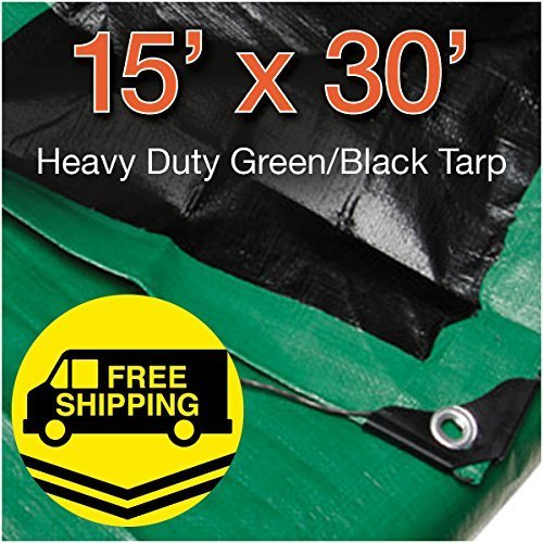 Super Heavy Duty Green/ Black Poly Tarp, 15' x 30'