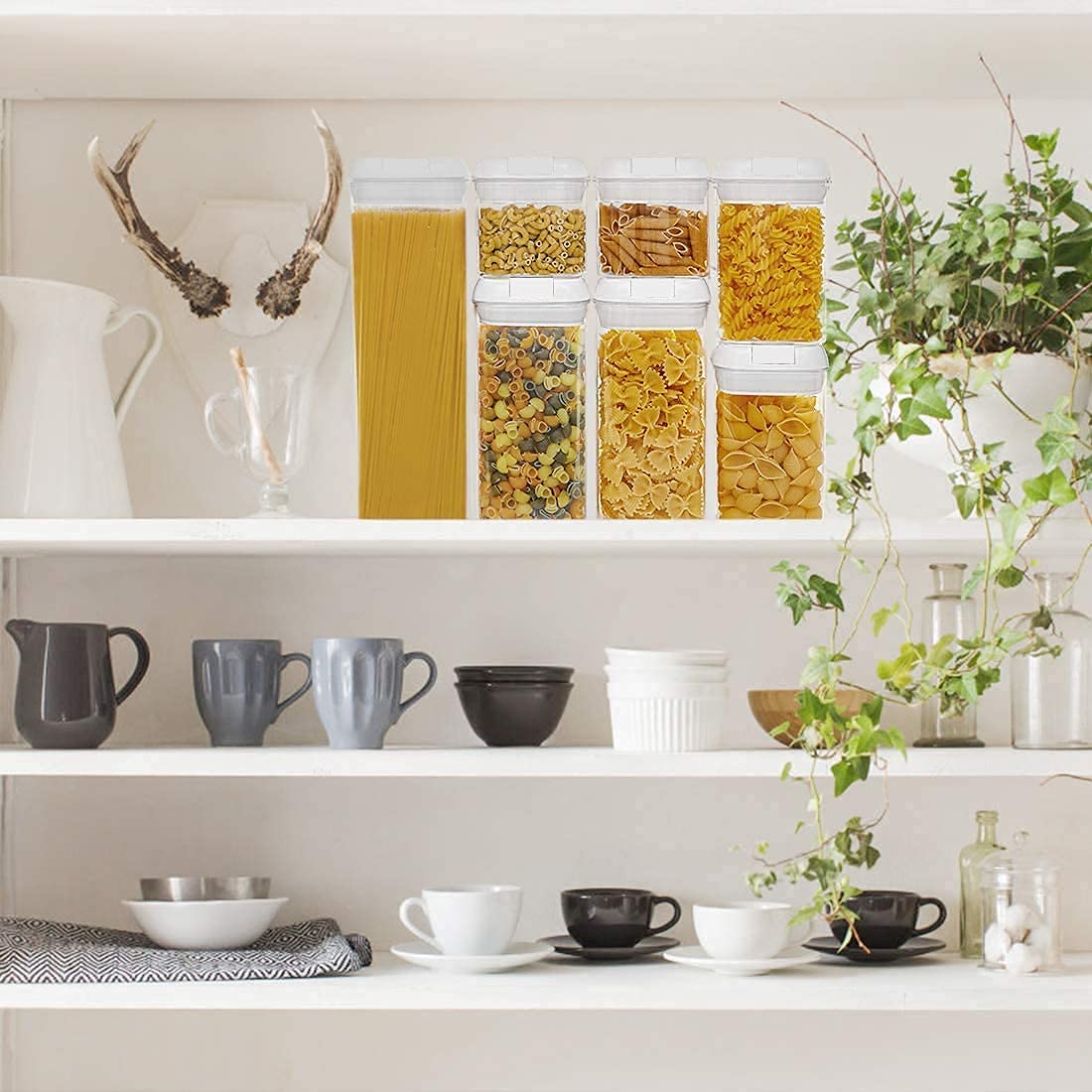 Amazon｜気密食品保存容器 7個 パントリー整理と収納 パスタコンテナ