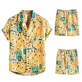 Männer Muskel Freizeitanzug In Übergrößen Trainieren Männer Outfits Sommer Boho Party Herren Freizeitanzug Normale Passform Herren Outfit Set,01-Gelb,XL