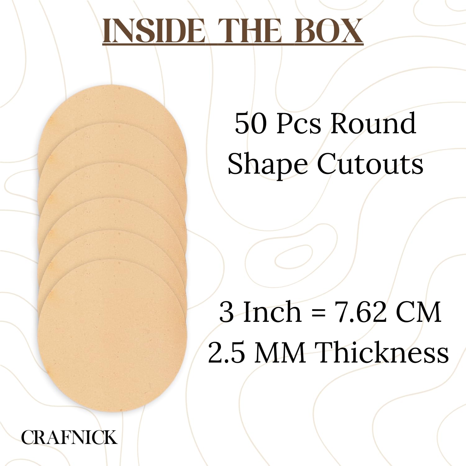 3 Inch - 50 Pieces MDF Board for Art and Craft | 2.5mm | Round MDF Cutouts for Fridge Magnet, Decoration, Painting, Mandala | 3 Inch MDF Coasters | DIY Wooden Fridge Magnets (50 Qty) 2