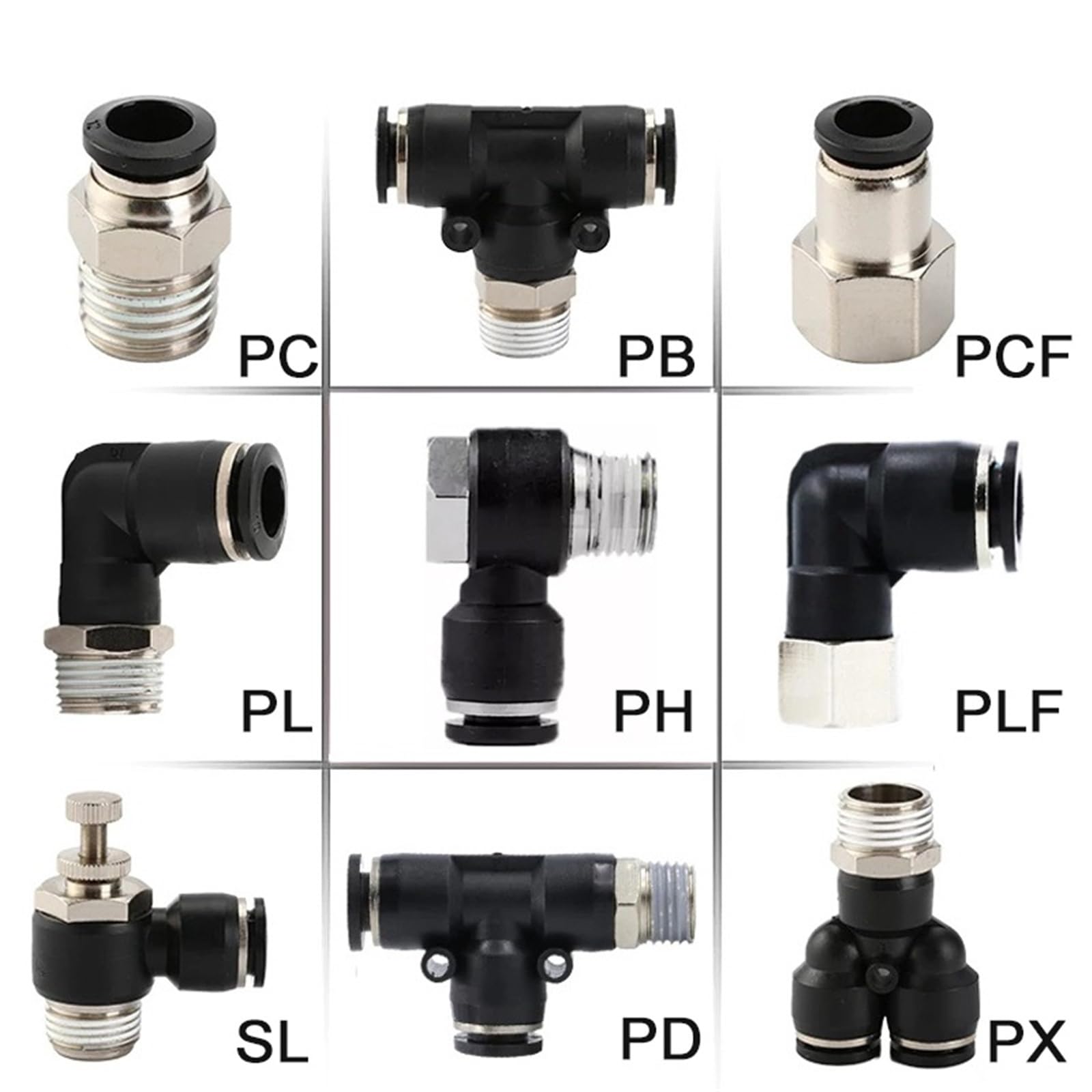Conector neumático PLF de 4 mm, 6 mm, 8/10 mm, rosca de 1/8 1/4 3/8 1/2, accesorios de manguera de plástico negro, 1 unidad (10-02 (10mm-1l4))