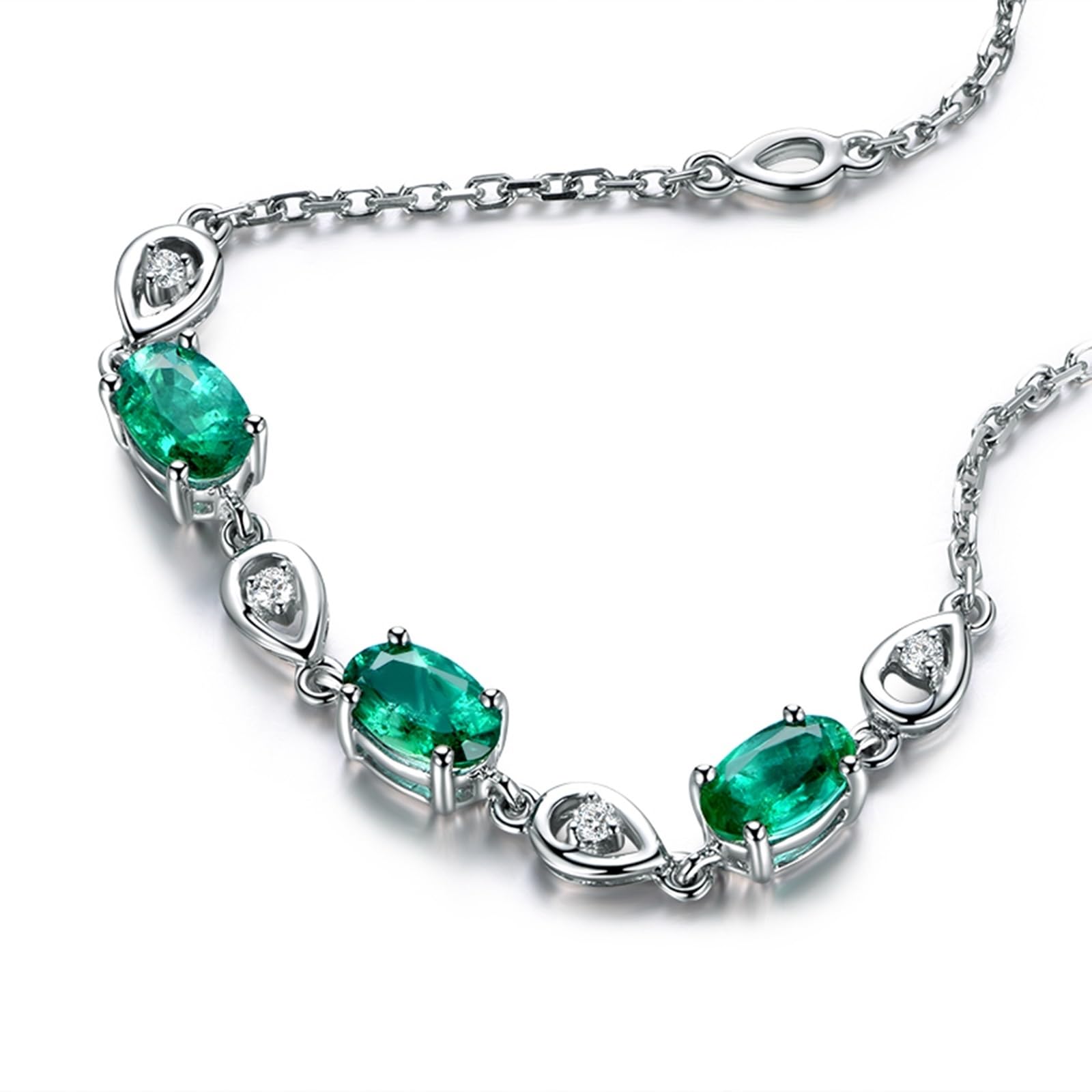 Bracciale in Oro Bianco 18k/14k/9k Vero, Bracciale con Pietra Smeraldo Sintetico 1.36ct 16-18 cm Estensione 4 cm con Moissanite, Braccialetti Donna Fidanzati