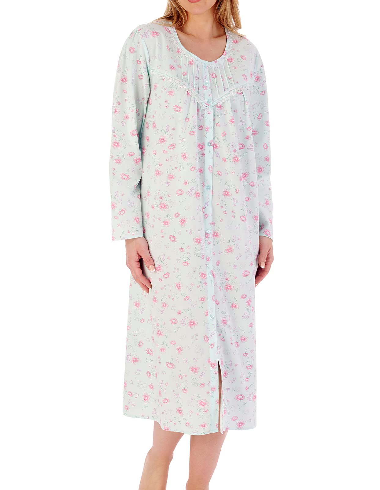 Slenderella Women's Mint Long Sleeve Button Cotton Nightie Nd02202 10-12