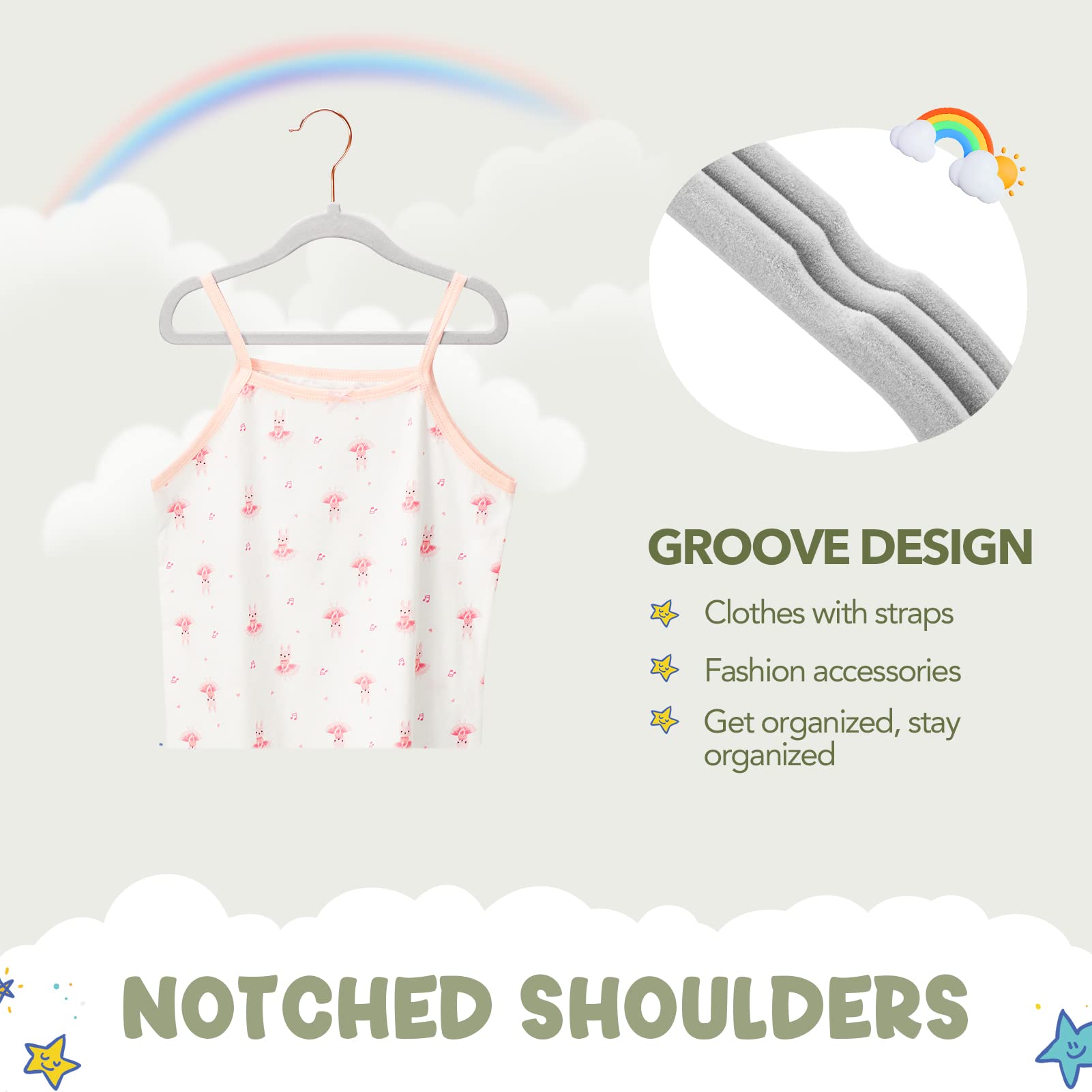 House Day Perchas de Terciopelo para bebé, Percha para Armario, Percha de Terciopelo para niños, 60 Unidades, Antideslizante, 30 cm, duraderas, para recién Nacidos, Ropa de bebé, Color Gris
