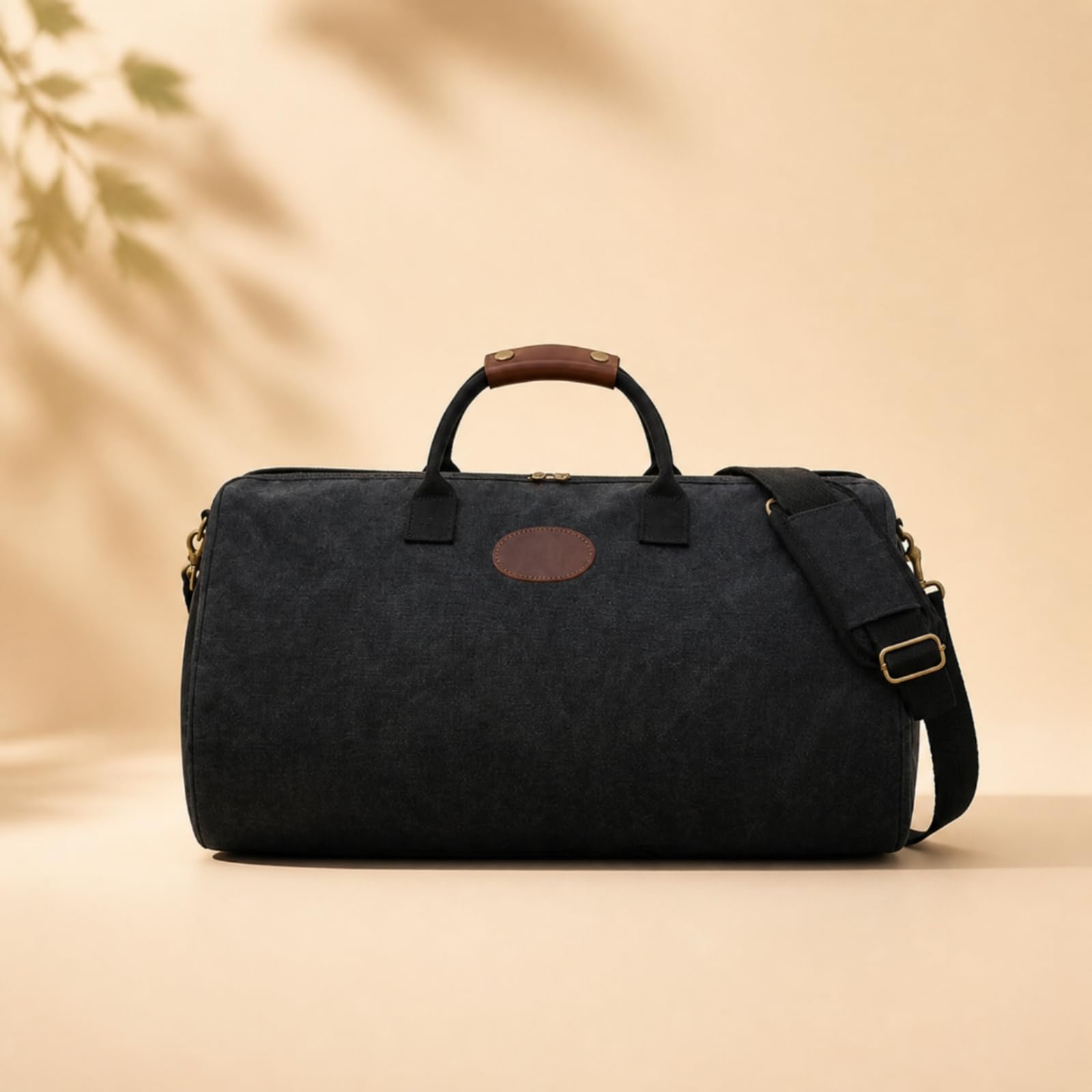 Borsa da Viaggio Pieghevole Borsone Duffel Trolley Valigia Tela con Tracolla Regolabile Manici Rinforzati Struttura Rigida in Tela E Pelle Adatta a, Array, Cachi