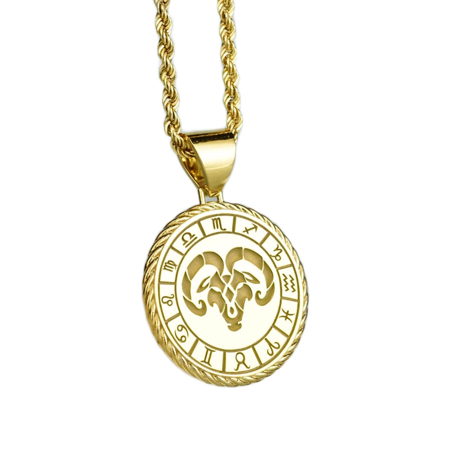 WWRPG_00198 - Collar de plata de ley 925 de 26 mm, cadena de 45,72 cm, colgante de símbolo del zodiaco del zodíaco, medalla de signo de horóscopo, cumpleaños con signo de fuego, colgante del zodiaco