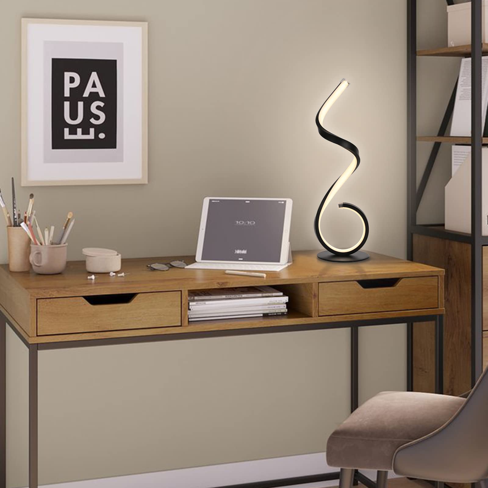 Lampada da tavolo a LED, design a spirale, 22 W, touch dimmabile, moderna, bianco caldo, 3 modalità colore, 10 livelli luminosità, per camera da letto, ufficio