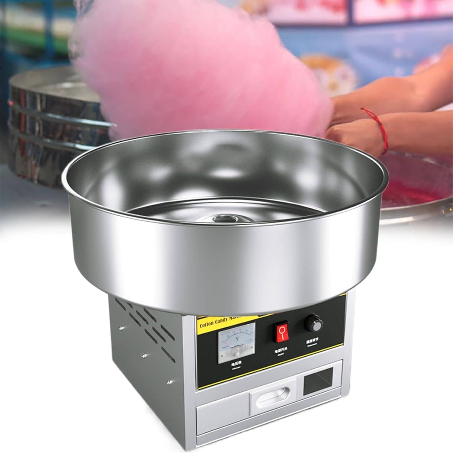 1200W Stainless Steel Professional Cotton Candy Machine - Commercial Grade Maker with Tray for Delectable Cotton Candy - Perfect for Parties and Birthdays(Silver)