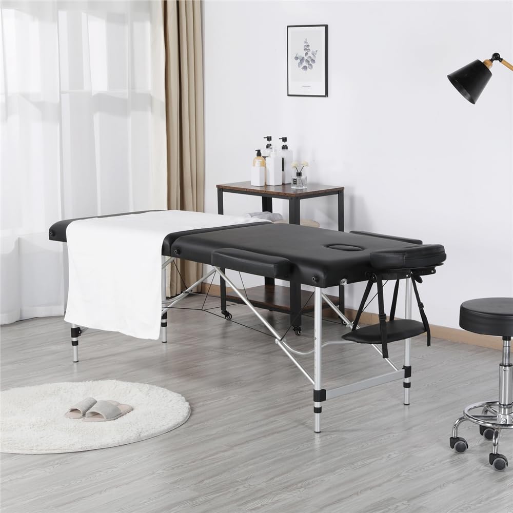 Yaheetech Lettino da Massaggio Pieghevole Portatile Professionale a 2 Zone Alluminio per Fisioterapia Portata 250 kg Altezza Regolabile Poggiatesta e Briaccioli Rimovibili con Borsa 213 x 60 cm Nero