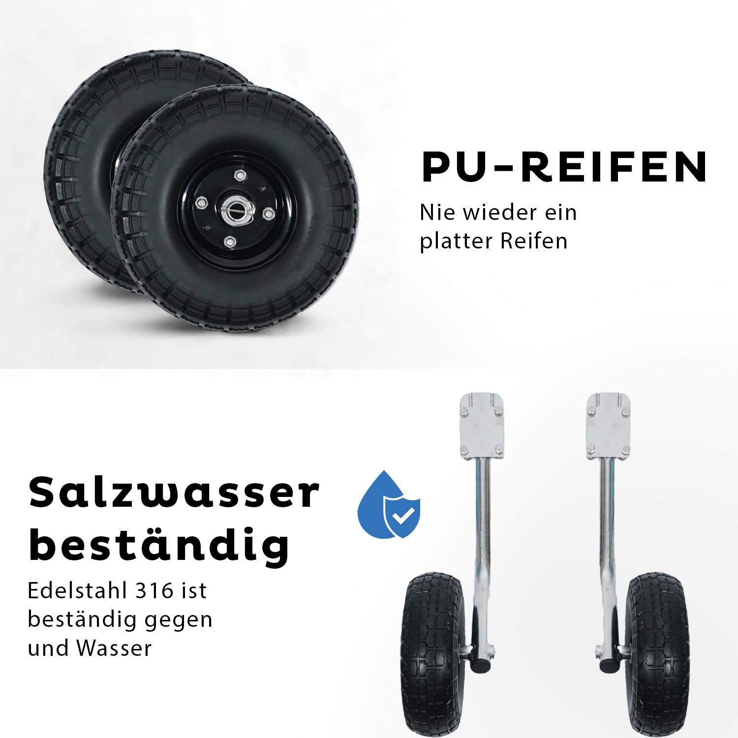 HIBO Slipräder für Schlauchboot – klappbare Strandräder aus Edelstahl – Keine Platten Reifen, salzwasserfest & unter dem Heck montierbar