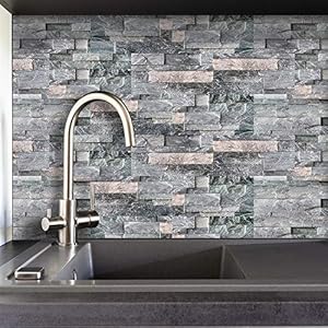 LUOWAN 9 stuks muur tegel sticker grijze muur tegel stickers 8×4 inch zelfklevende backsplash voor peel & stick vinyl…
