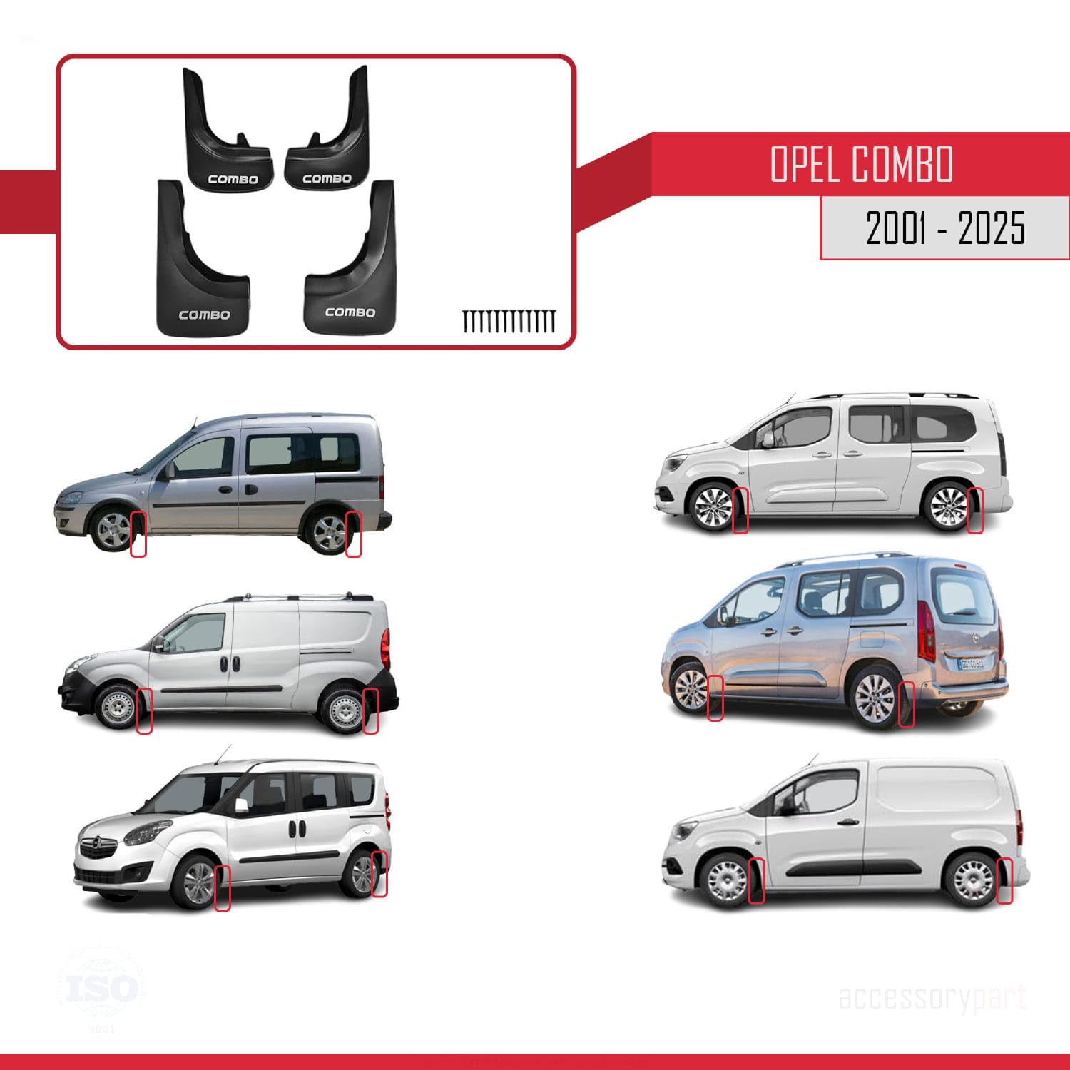 Paraspruzzi per Opel Combo Parafanghi anteriore + posteriore 4 pezzi KIT