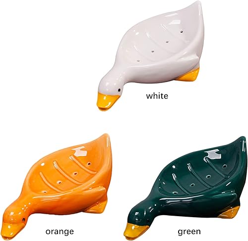 Miniatura 5 de MANMAOHE Soporte de jabonera de cerámica con forma de pato lindo soporte de jabón autodrenante para ducha baño cocina fácil de limpiar mantiene el