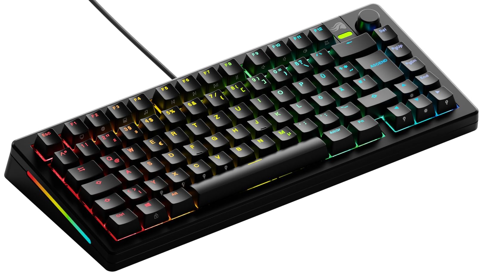GLORIOUS Gaming GMMK 3 Custom Mechanical Gaming Keyboard with Knob, TKL 75%, Gasket System, doubleshot PBT Keycaps, Aluminum Switch Plate, Hotswap 3 & 5 Pole Switches, German QWERTZ, Black