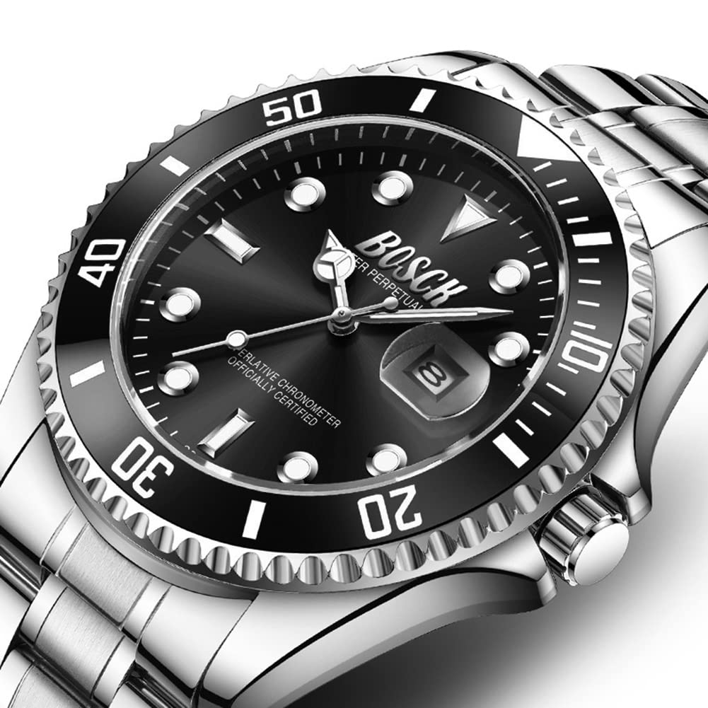BOSCK Watches for Men,Analog Mens Watch 44mm Large Face Easy Read Stainless Steel Business Watch,Luminous Classic Luxury 30M Waterproof Mens Wrist Watches