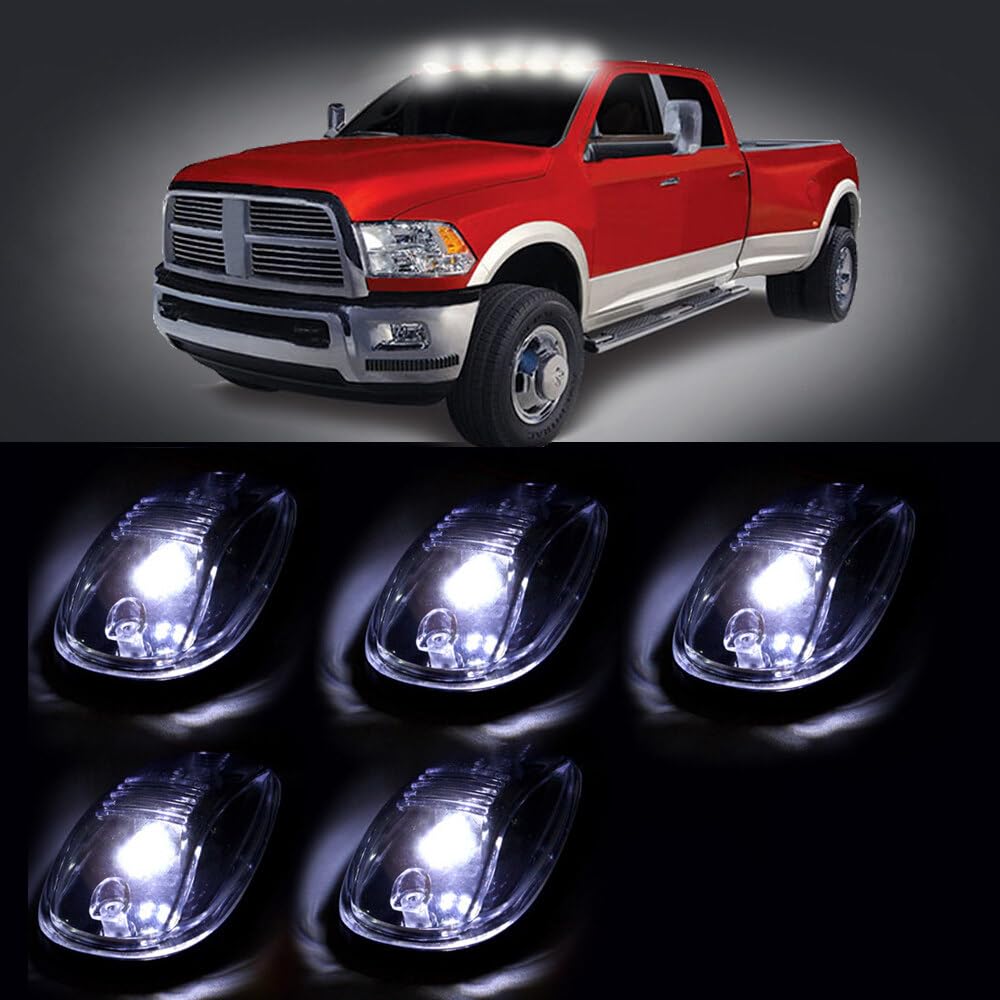 LBRST Clear Lens LED Cab Roof Marker Light Assembly Kit +T10-6-5730-SMD White LED Bulbs Fit For For Dodge Ram 1500 2003-2010 For Dodge Ram 2500 2003-2010 Trucks Clearance Top Roof Running