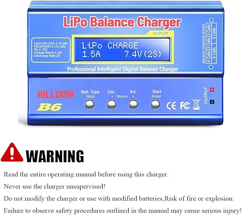 Miniatura 8 de Cargador de Batería B6 80W Mini Lipo CargadorDescargador de Equilibrio con Fuente de Alimentación para Batería LiPoLi-ionLife(1-6s) NiMHNiCd (1-15s)