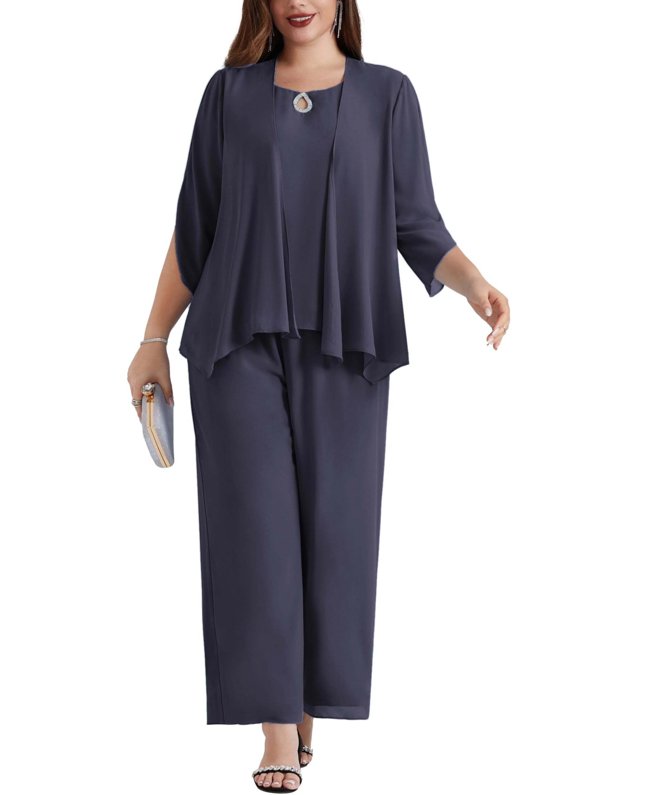 Hanna Nikole Conjuntos de Gasa de Tallas Grandes para Mujer, Blusa de Verano, Pantalones Casuales, Conjunto de Playa, Traje de Tres Piezas con Chaleco